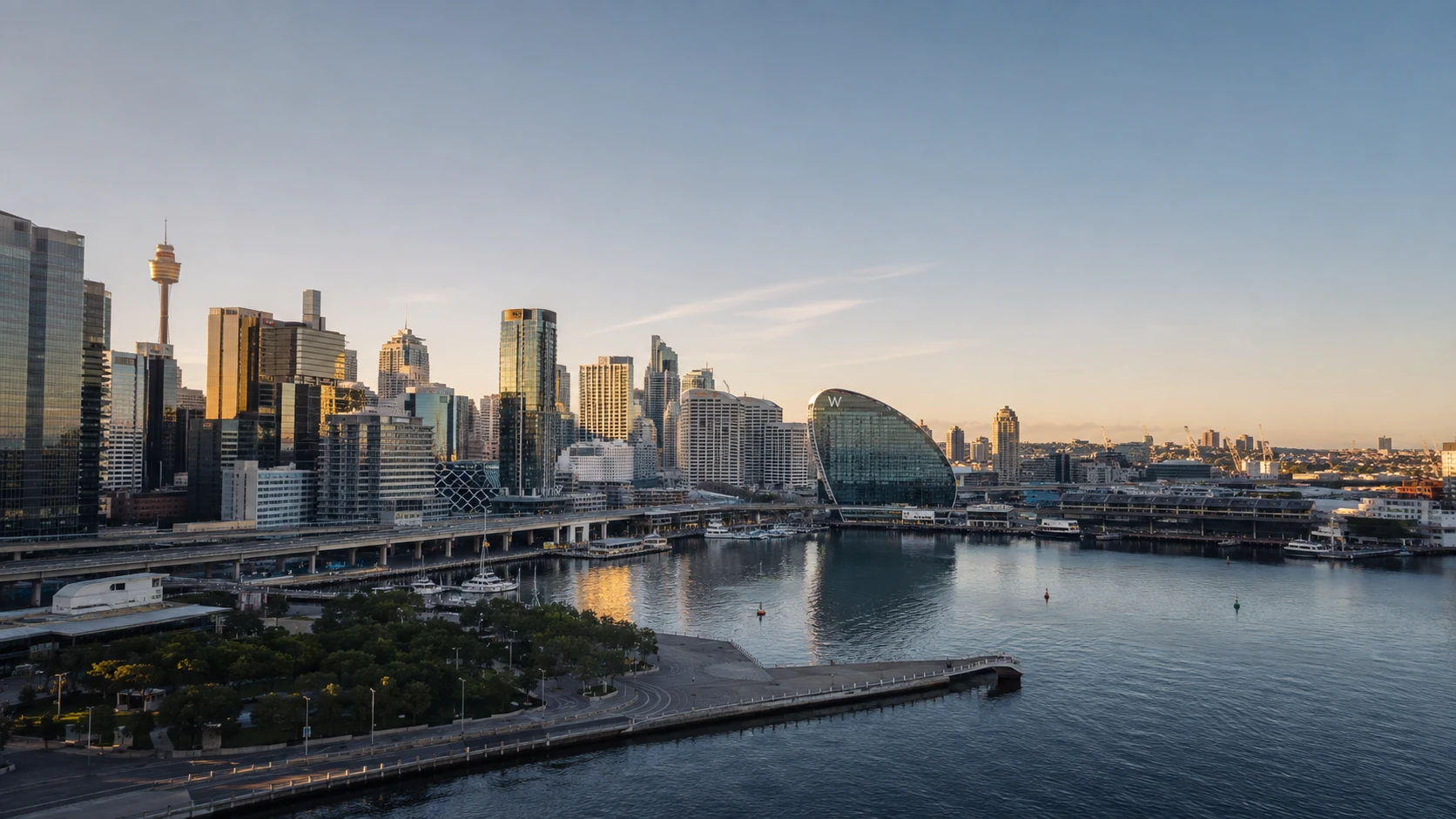 Cinematic concept of Sydney Harbour at dusk